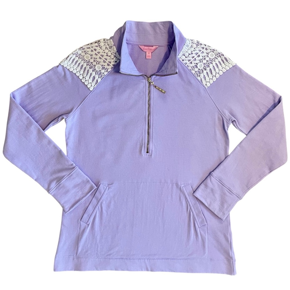 Lilly Pulitzer UPF 50+ Skipper Popover w/ Lace on Shoulders in Lilac Verbena - Picture 4 of 16